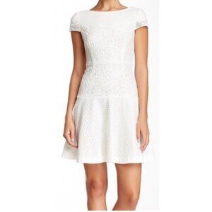 NWT $168 BETSEY JOHNSON Drop Waist Floral Lace Dress Cap Sleeve White Size 8